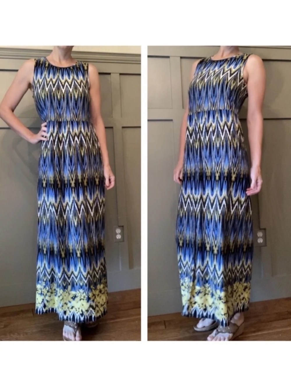 J. Jill Wearever Collection Printed Sleeveless Jersey Maxi Dress Size Small